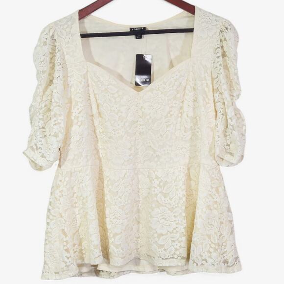 Torrid Lace Top Puff Sleeve Cream Size Large Romantic Feminine NWT - Picture 1 of 10